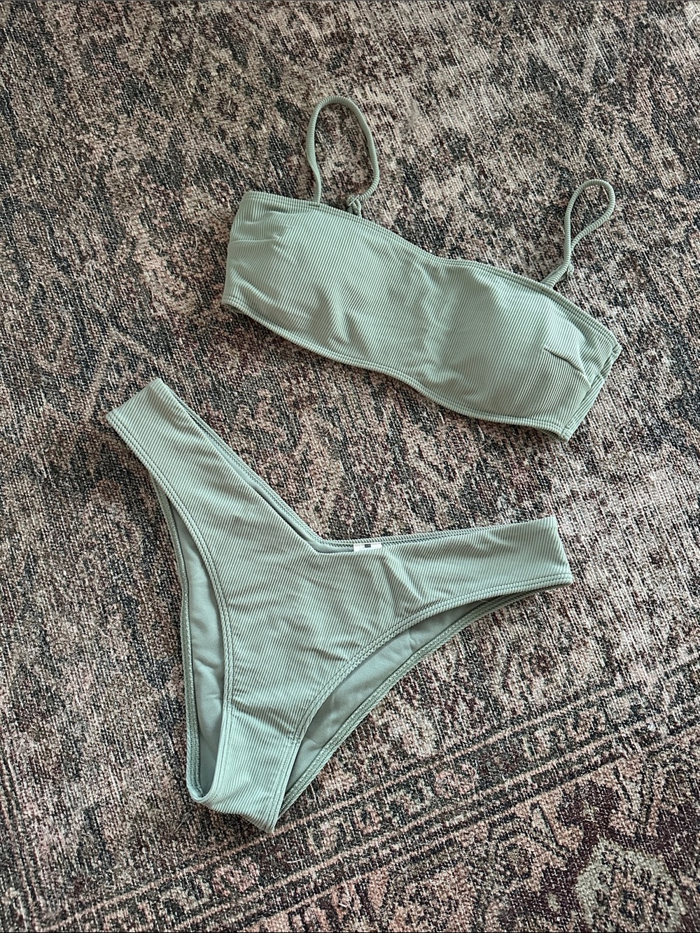 Abercrombie & Fitch Sage Green Ribbed Bikini Set (Size S top & Size M bottoms)